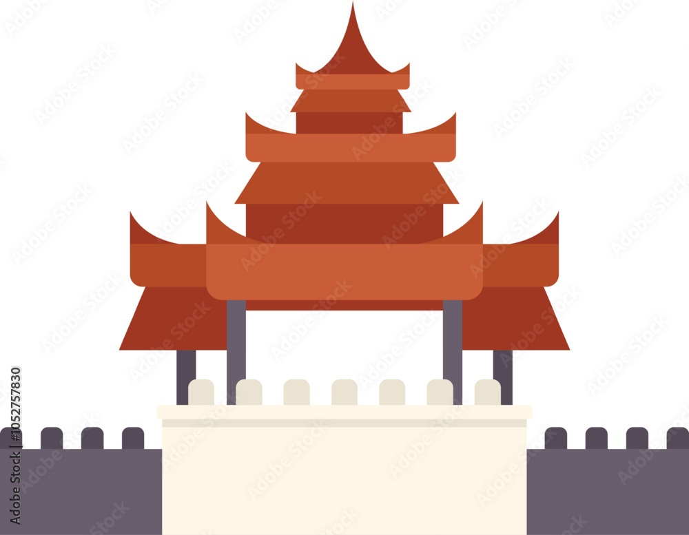 Obraz premium Traditional asian temple building with red roof and walls, oriental architectural design element vector illustration isolated on white background
