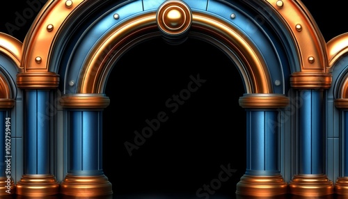 Golden and Blue Archway with Decorative Columns