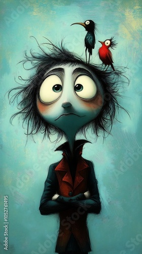 cartoon bird head horror insomnia stressed expression overconfident holding nevermore shoulder seemless