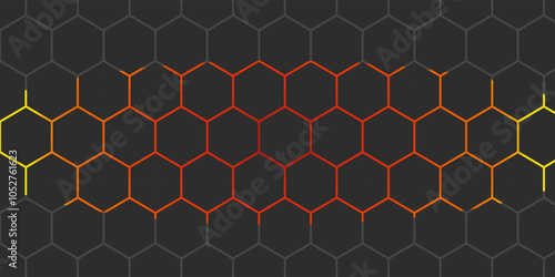 Hexagons glow in the dark on a light background
