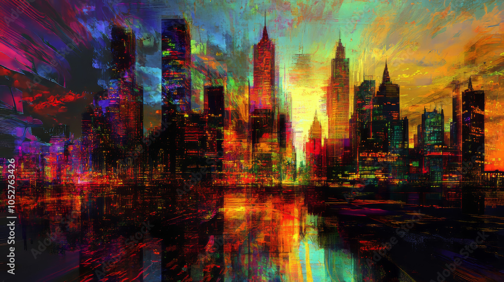 Vibrant Abstract Cityscape at Sunset Vibrant Abstract Cityscape at Sunset
