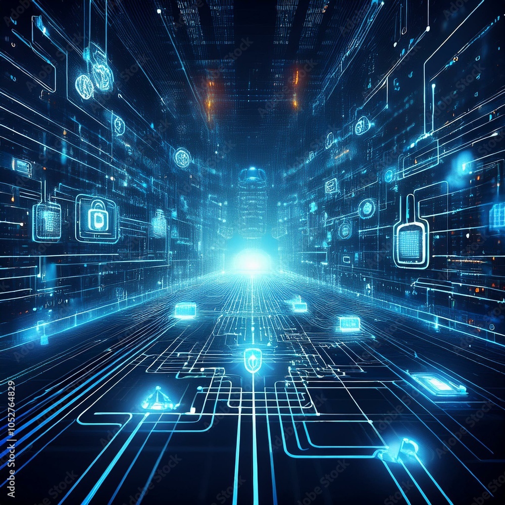 Obraz premium AI-enhanced blockchain security for decentralized financial transactions.