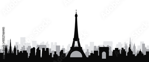 Black silhouette sketch of paris france city skyline design