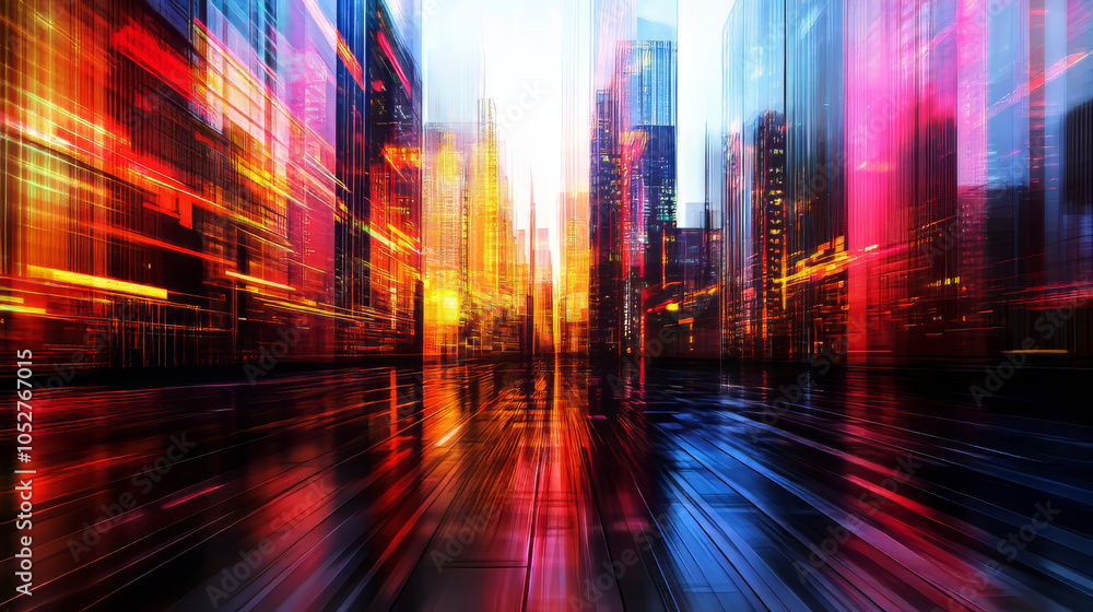 Obraz premium Vibrant Abstract Urban Cityscape at Night