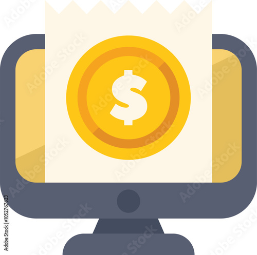 Computer is displaying an online payment with a golden coin featuring a dollar sign