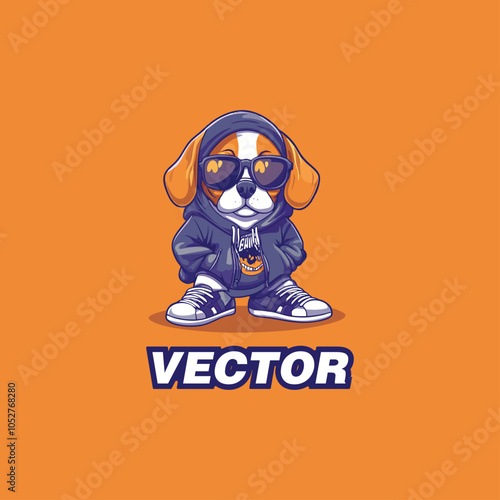 Cute Cartoon Dog in Hoodie with Sunglasses Style Vector Illustration