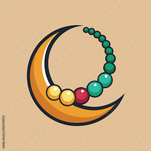 Colorful beads in a crescent moon shape.