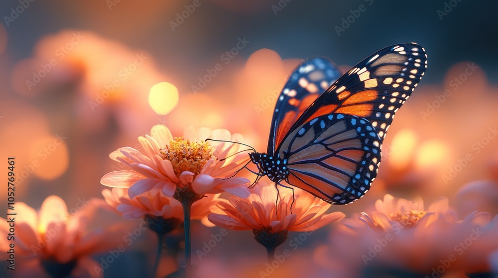 A butterfly landing on a vibrant flower, with hyper-detailed wings and soft lighting. A butterfly landing on a vibrant flower, with hyper-detailed wings and soft lighting.