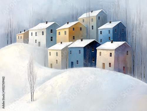 row houses snowy landscape trees pops color princess inhabited levels quebec brilliant peaks balmy