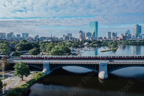 Train crossing the  Longfellow Bridge from Cambridge into Boston, Massachusetts, United States.