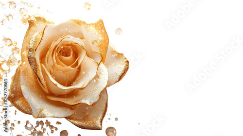 Fototapeta Naklejka Na Ścianę i Meble -  Gold Rose on White Background,