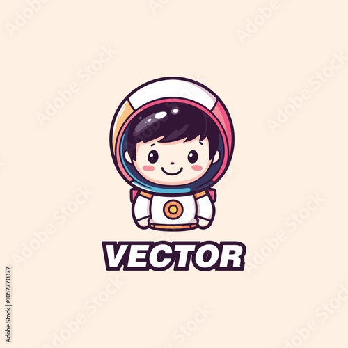 Vector Image of Cute Cartoon Astronaut Character with Smiling Face in Space Suit