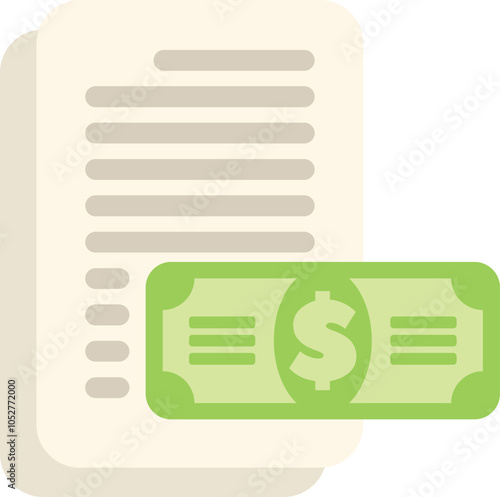 Green banknote is partially covering a document, likely symbolizing a financial concept