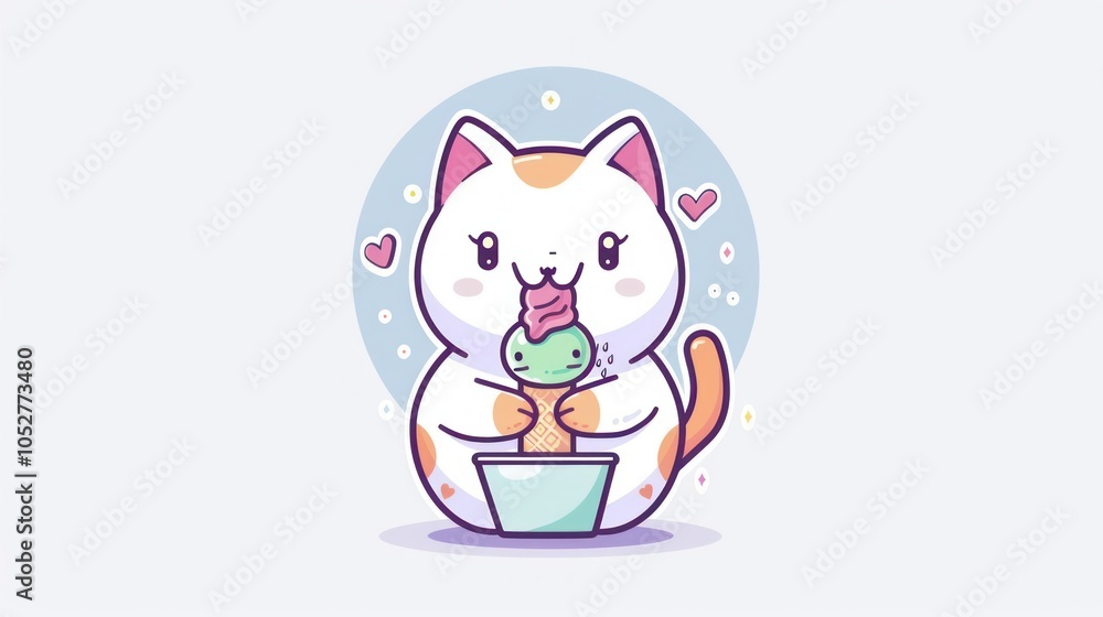 Fototapeta premium Cute Cat Enjoying Ice Cream