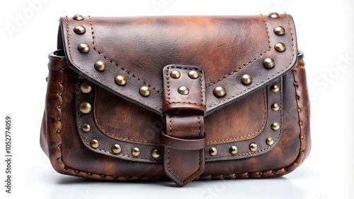 Stylish brown leather crossbody bag with decorative studs, perfect for trendy accessory photography