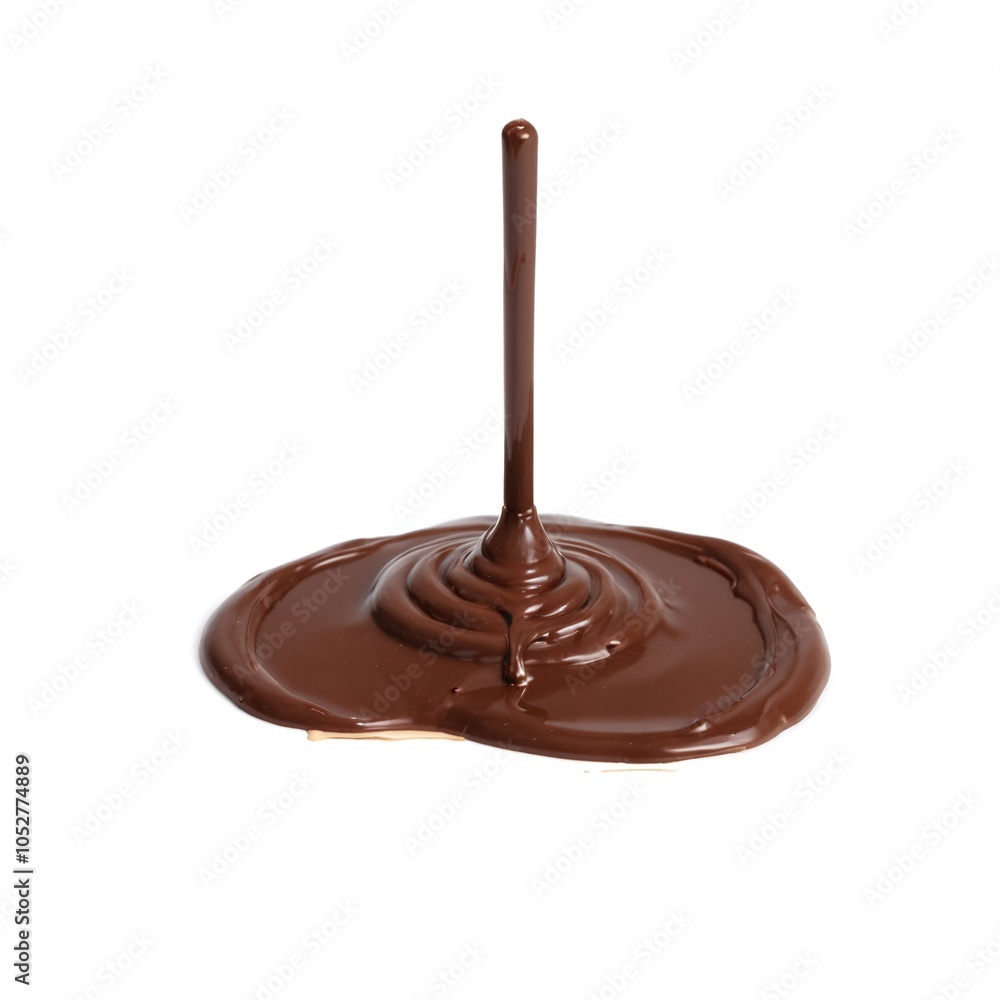 Premium Liquid Chocolate Sauce Pouring and Pooling on White Background with Smooth Texture Premium Liquid Chocolate Sauce Pouring and Pooling on White Background with Smooth Texture