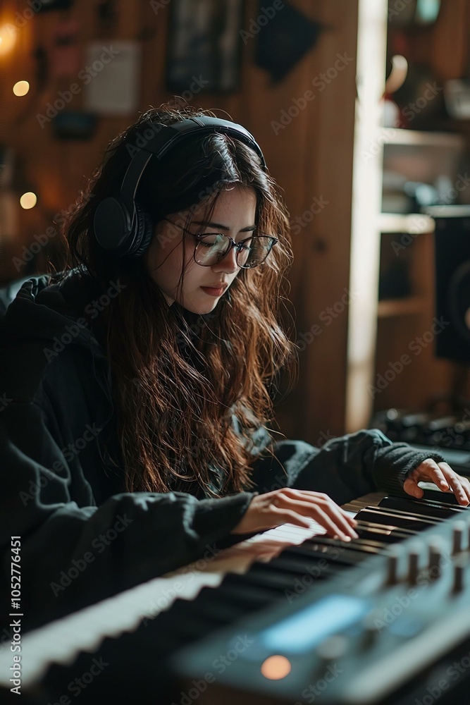 Female podcaster making audio podcast from her home studio. Work from home. Female podcaster making audio podcast from her home studio. Work from home.