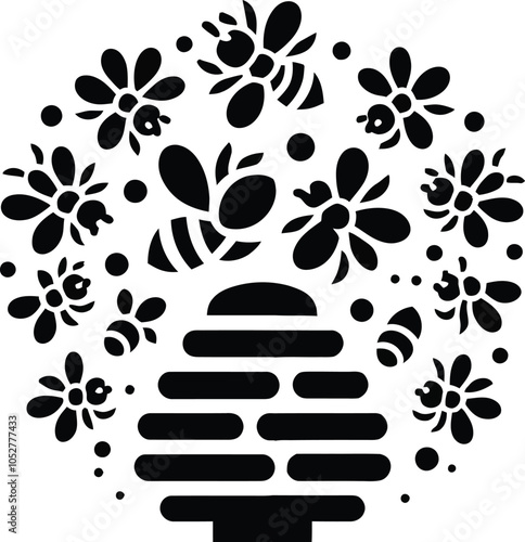 Bees and Beehive Silhouette Icon