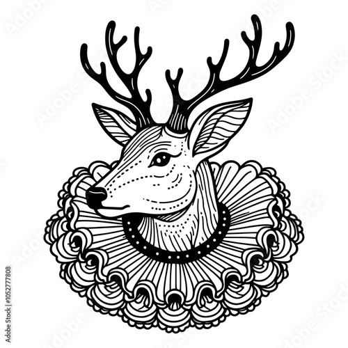 deer wearing a vintage ruffled collar portrait sketch