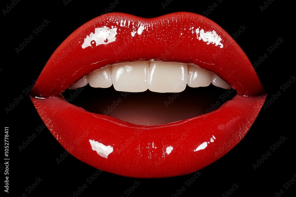 Obraz premium Close-up of female lips with tongue licking.