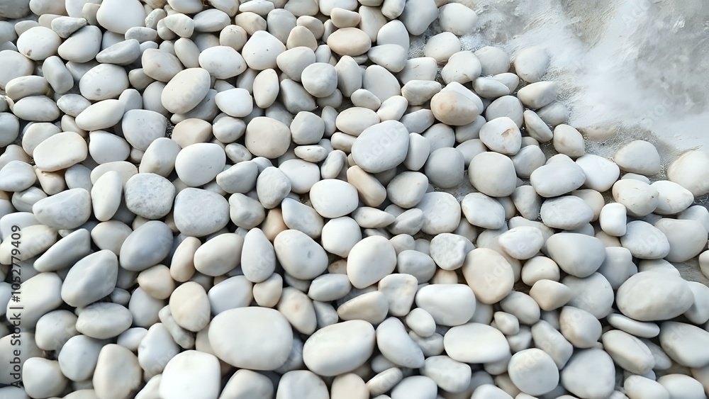 Neutral Pebbles on Beach with Gentle Waves Neutral Pebbles on Beach with Gentle Waves