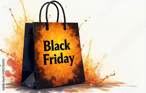 Black Friday shopping bag with fiery orange background