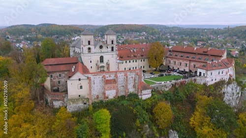 Aerial view of a historic Benedictine Abbey in autumn, Tyniec, Poland photo