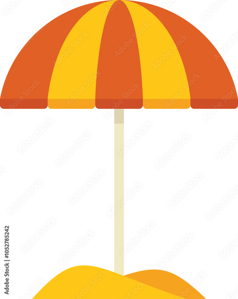 Striped beach umbrella providing shade on a sunny day Striped beach umbrella providing shade on a sunny day