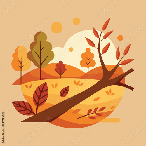 Autumn landscape with a broken branch and colorful leaves