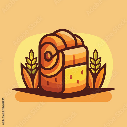 Freshly baked bread with wheat stalks.