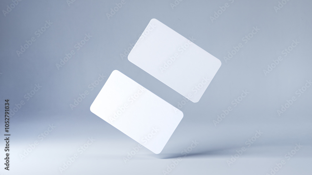 Two blank white business cards in perspective. 3d vector mockup for branding No.004 Two blank white business cards in perspective. 3d vector mockup for branding No.004