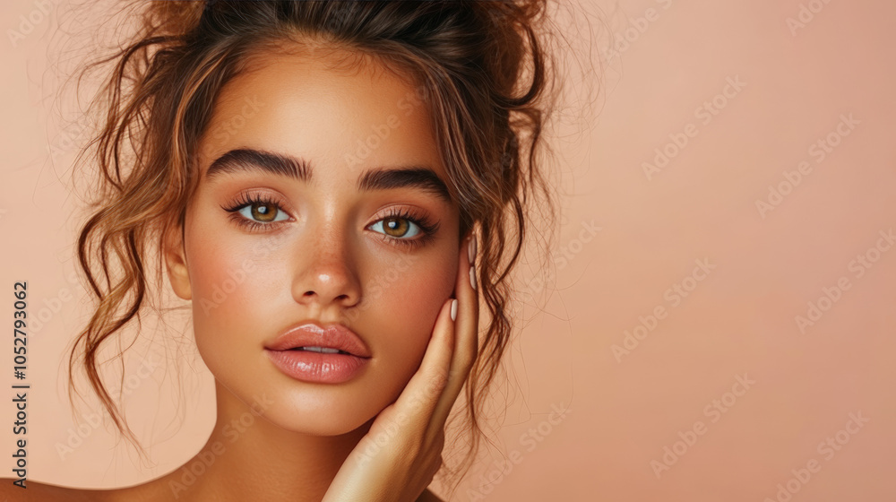 A serene woman with glowing skin and freckles receives a gentle skincare treatment, with gloved hands framing her face against a soft background.
A serene woman with glowing skin and freckles receives a gentle skincare treatment, with gloved hands framing her face against a soft background.