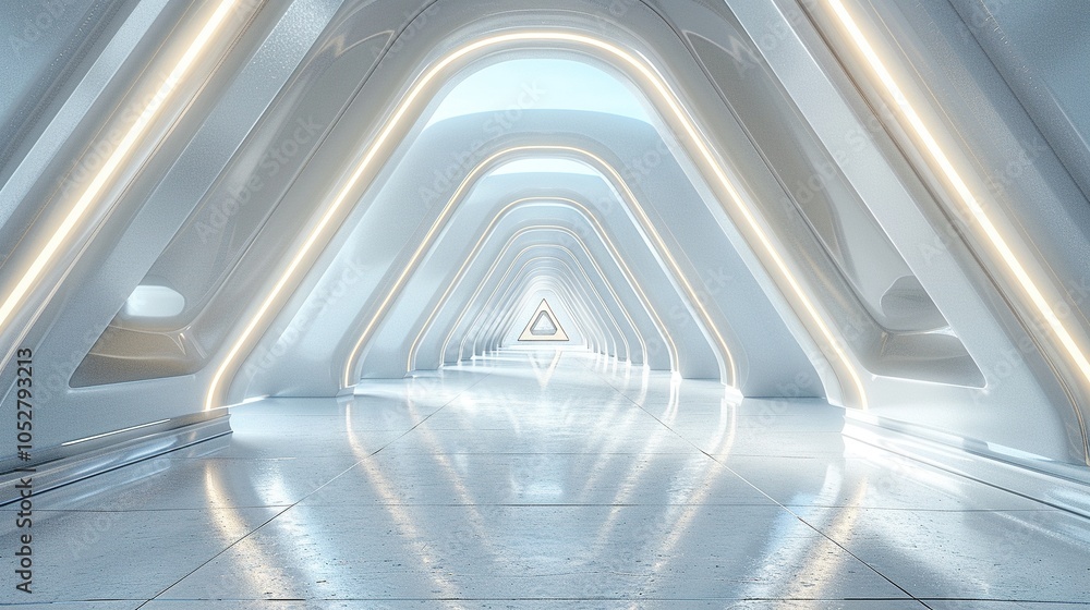 Fototapeta premium A futuristic corridor with sleek design and illuminated arches.