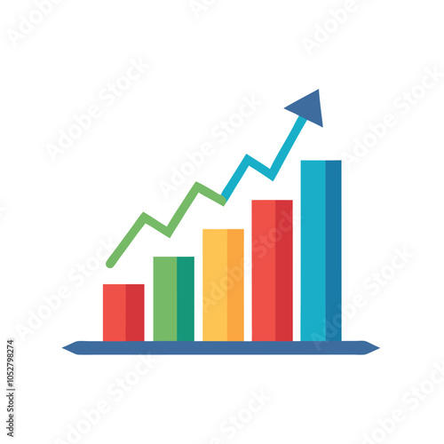 Colorful bar graph with an upward trend line. Free Download Colorful bar graph with an upward trend line. - GFXLoad