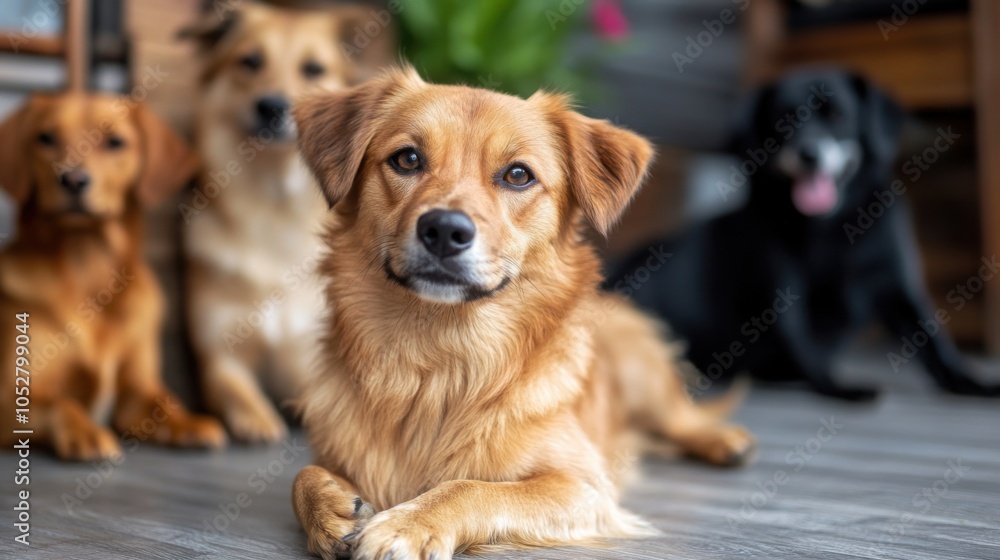 Charming Dog Posing on Floor with Other Dogs Nearby Charming Dog Posing on Floor with Other Dogs Nearby
