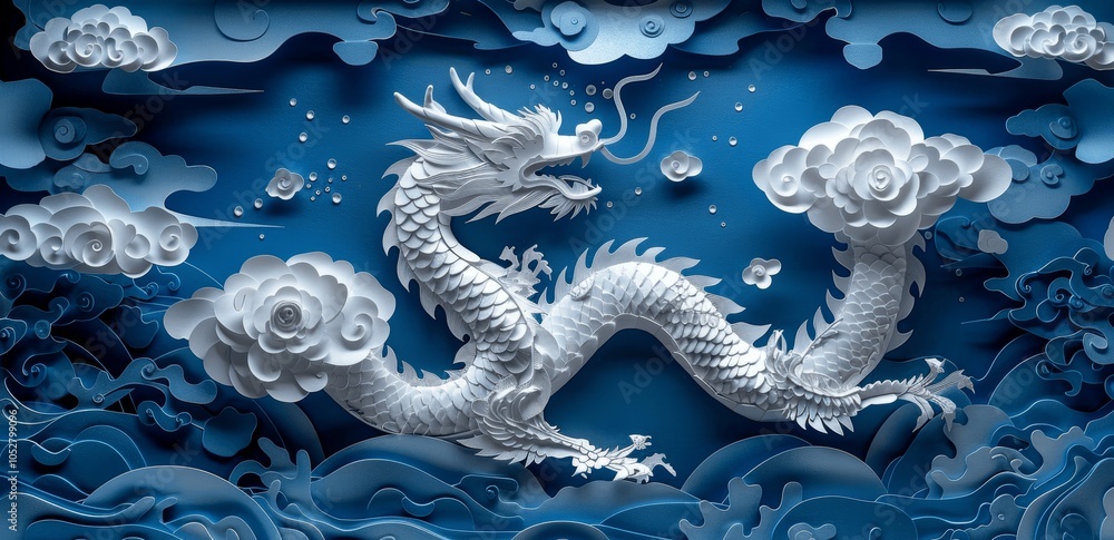Chinese New Year 2024 Blue Dragon Zodiac Papercut Art Chinese New Year 2024 Blue Dragon Zodiac Papercut Art