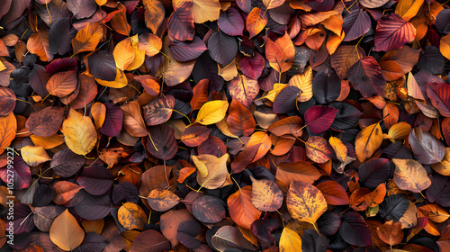 A background completely filled with a variety of autumn leaves.