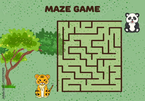 Labyrinth maze game cartoon for kids with animals	
