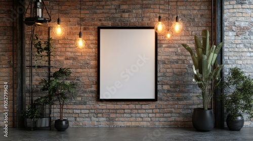 mockup white box on brick wall and yellow light bulb