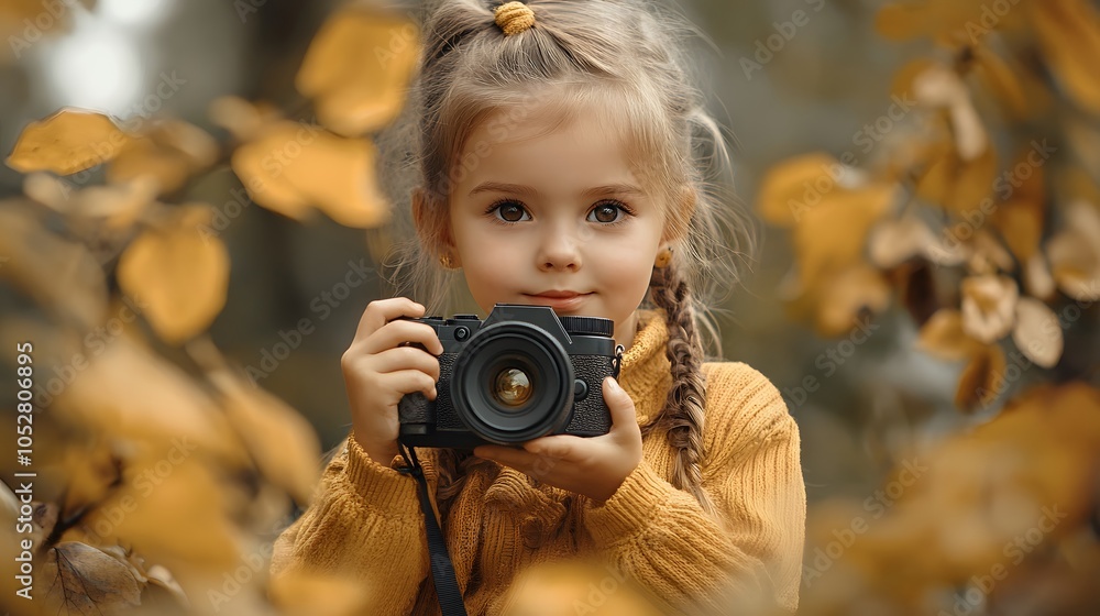 Little Photographer Captures Nature's Charm with a Smile. This young girl embraces her creative side, holding a camera as she explores a vibrant garden filled with greenery and flowers. Little Photographer Captures Nature's Charm with a Smile. This young girl embraces her creative side, holding a camera as she explores a vibrant garden filled with greenery and flowers.