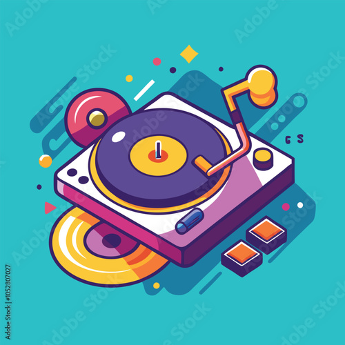 A vibrant illustration of a retro turntable.