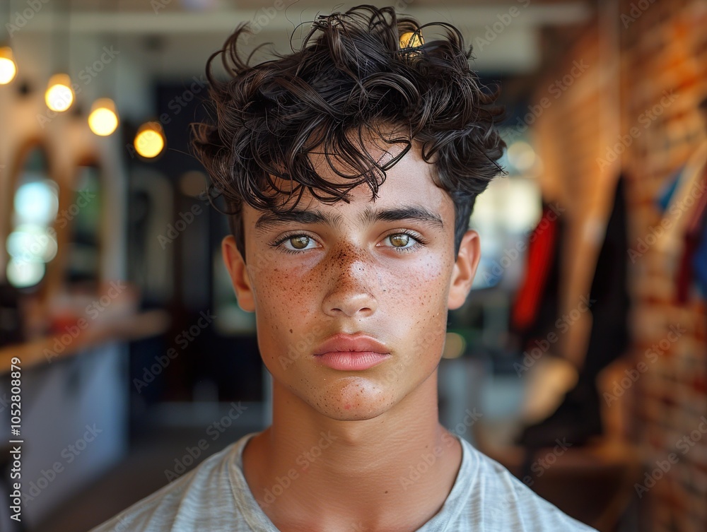 Portrait of a Young Man with Freckles and Curly Hair Portrait of a Young Man with Freckles and Curly Hair