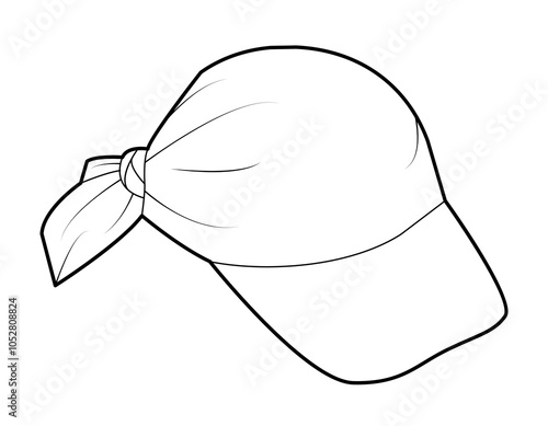 Bandana Face Saver Visor Cap Hat. Summer Head Fashion accessory clothing technical illustration. Vector headgear for Men, women, unisex style, flat template CAD mockup sketch outline isolated