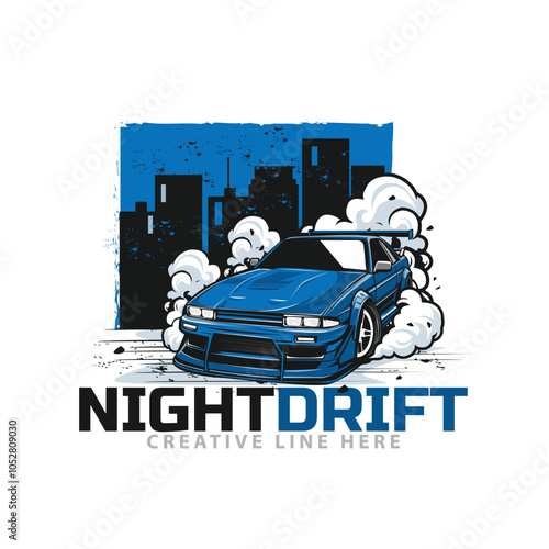 blue car racing on the city night