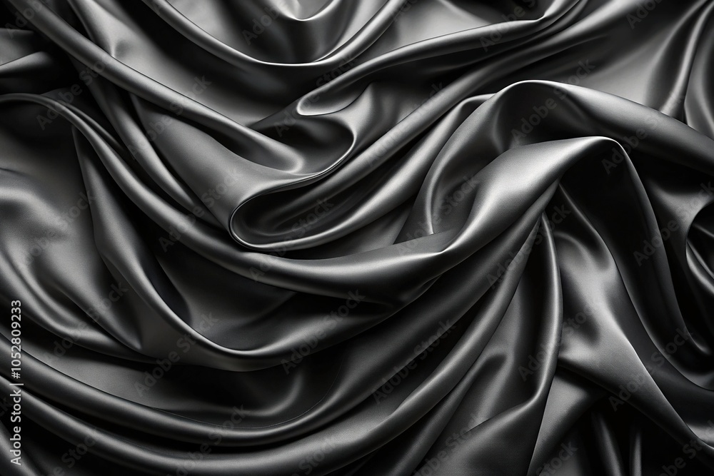 Fototapeta premium Panoramic luxury drapery fabric background with dynamic black waves