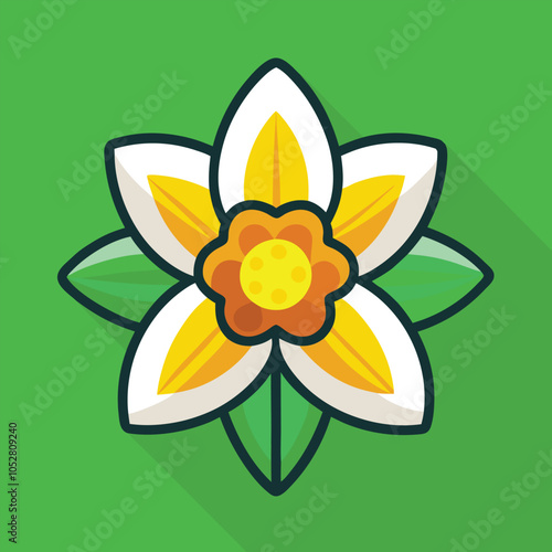 A stylized illustration of a daffodil flower.