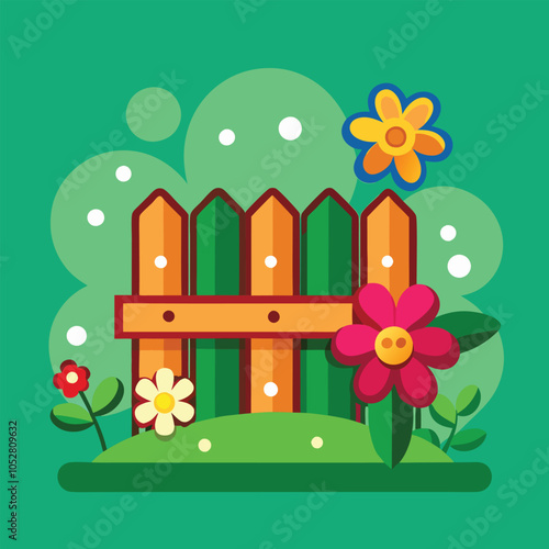 A wooden fence with flowers in a garden.
