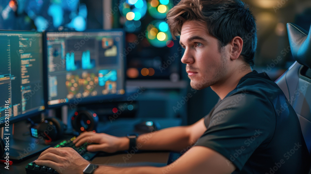 A skilled tech expert analyzes data trends while optimizing databases in a bright, modern office space. A skilled tech expert analyzes data trends while optimizing databases in a bright, modern office space.