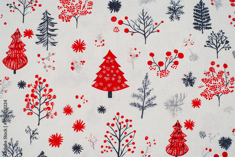 Winter tree pattern with red and gray color scheme on background Winter tree pattern with red and gray color scheme on background