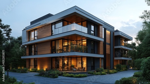 Modern architectural design of a stylish multi-story house.